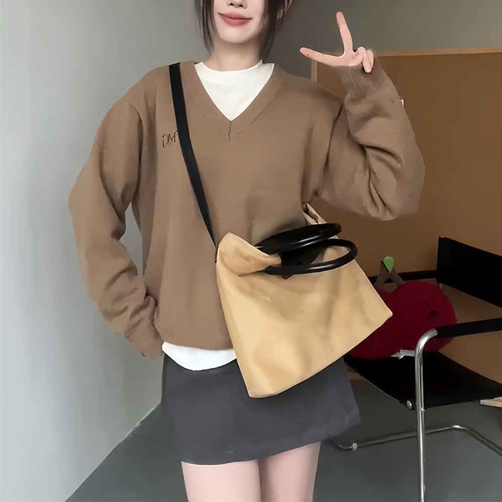 Brown Solid Two Handles Handheld Bag