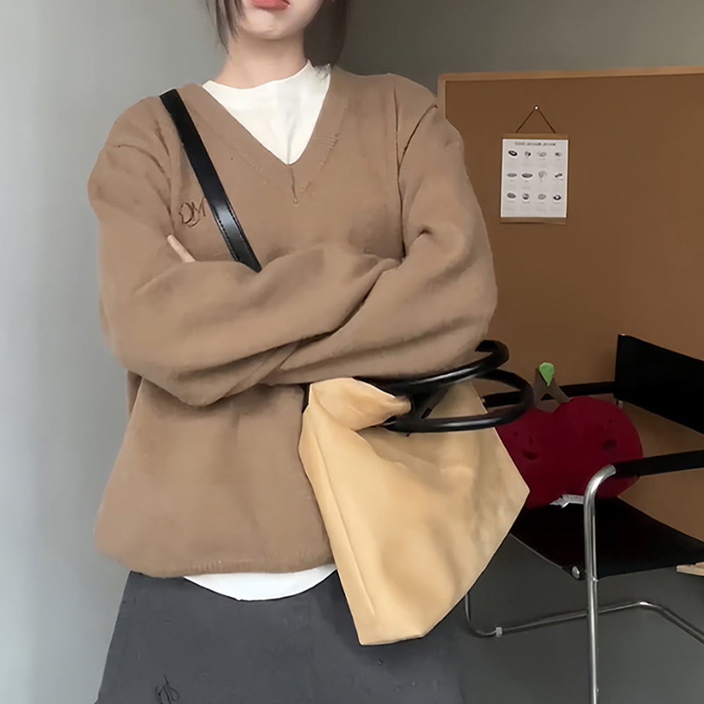 Brown Solid Two Handles Handheld Bag