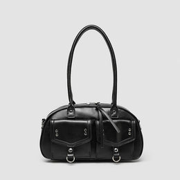 Black Solid Two Handles Shoulder Bag
