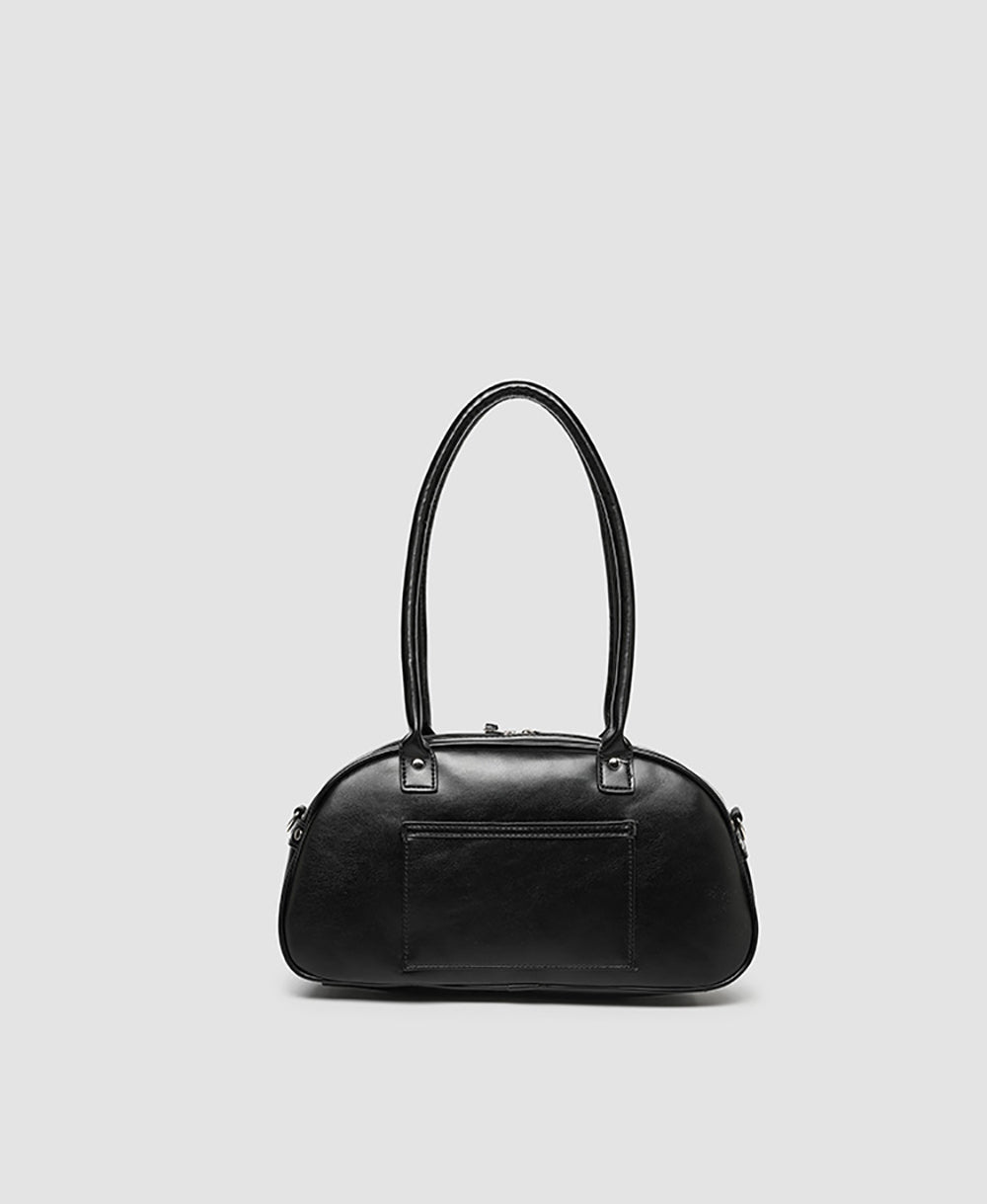 Black Solid Two Handles Shoulder Bag