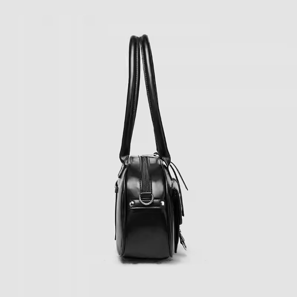Black Solid Two Handles Shoulder Bag