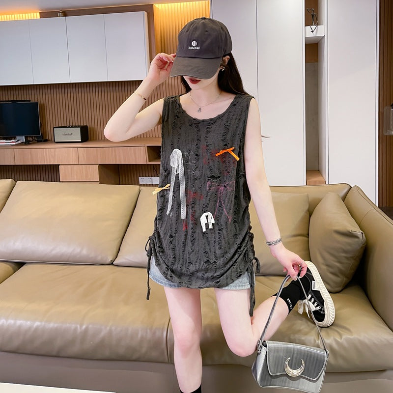 Women Self Design Lace-Up Sleeveless Top