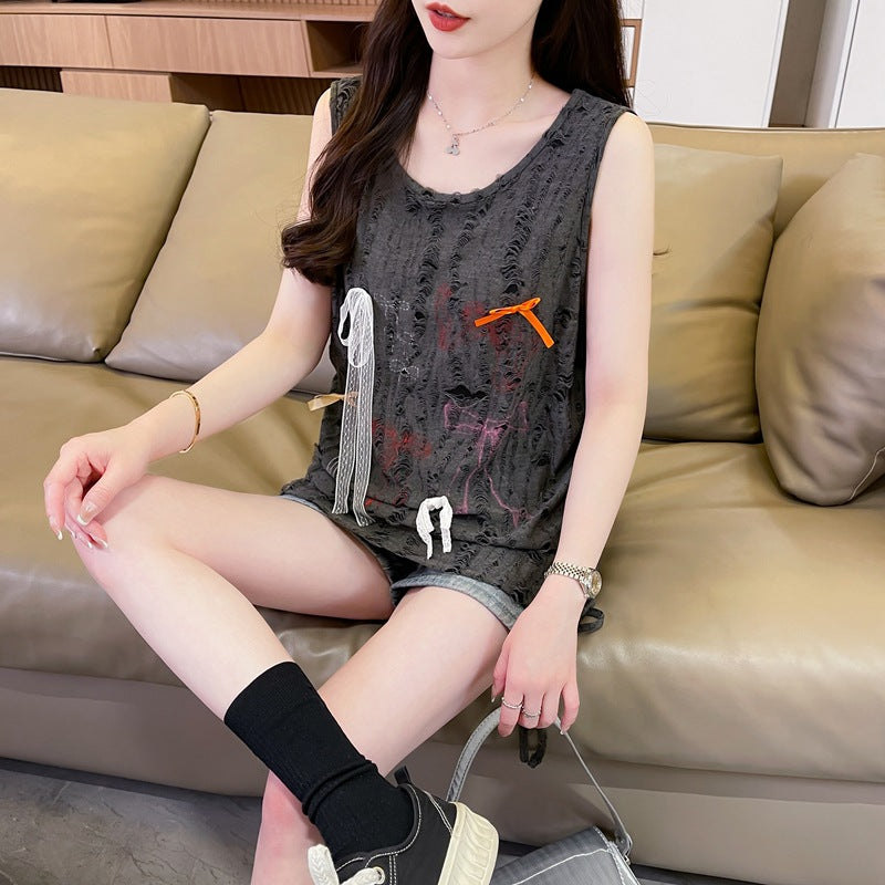 Women Self Design Lace-Up Sleeveless Top