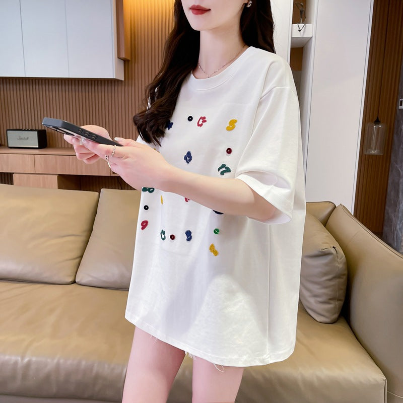 Women Conversational Print Round Neck Cotton Top