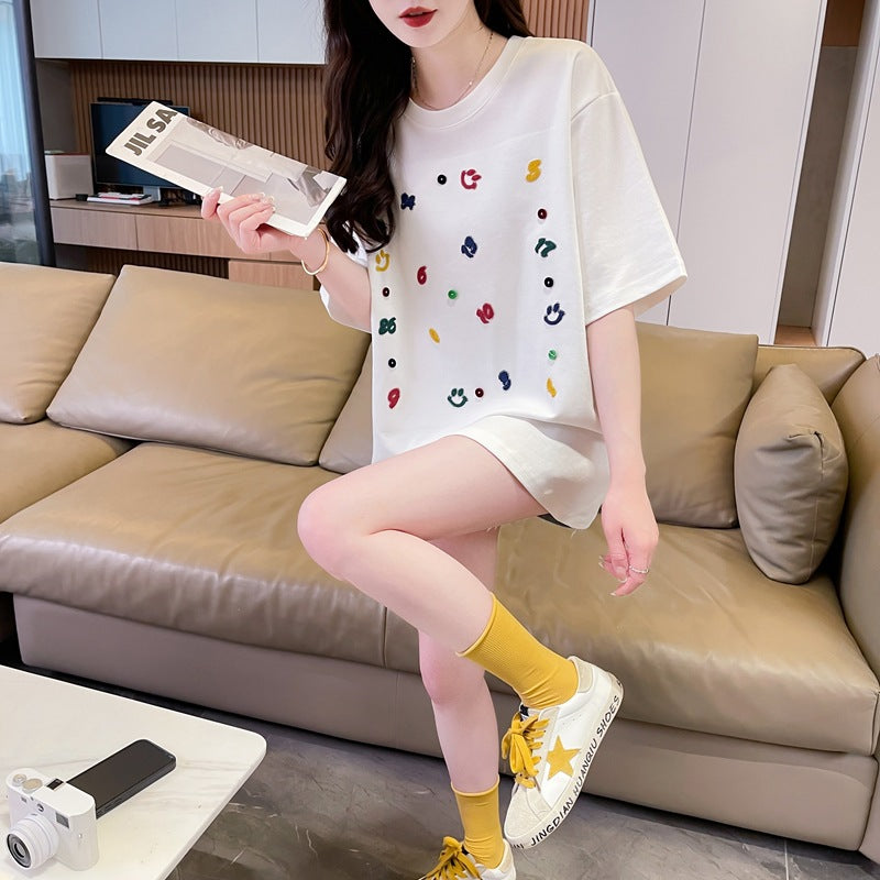 Women Conversational Print Round Neck Cotton Top