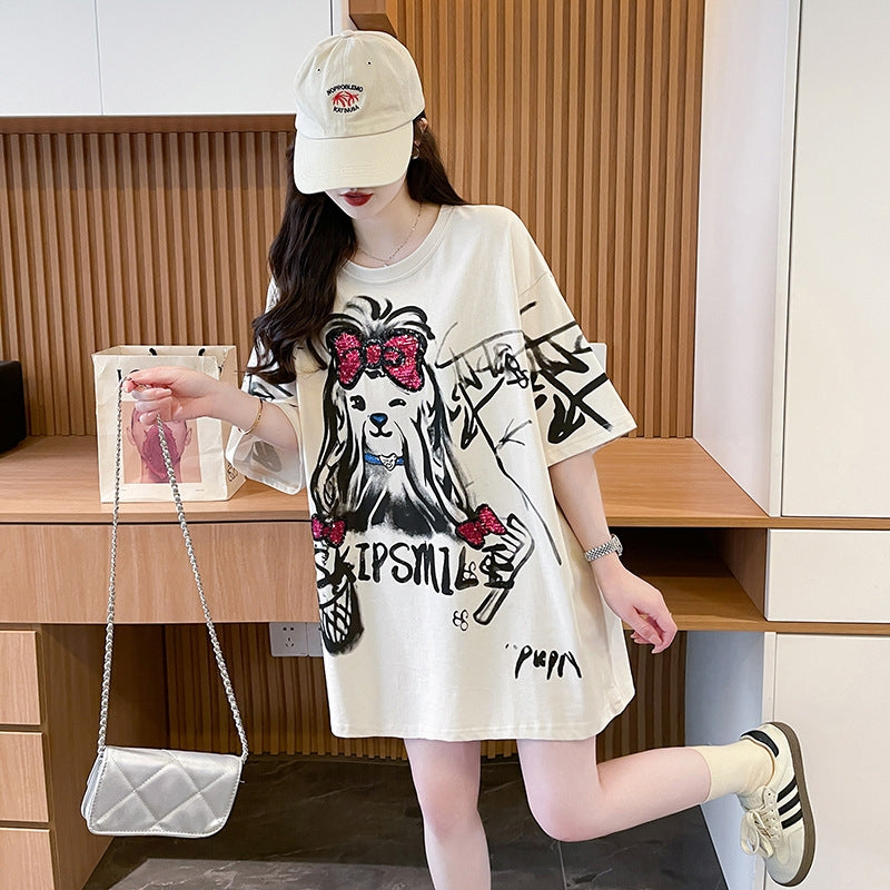 Women Graphic Printed Round Neck Cotton Oversized T-shirt