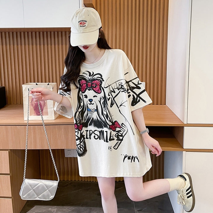 Women Graphic Printed Round Neck Cotton Oversized T-shirt
