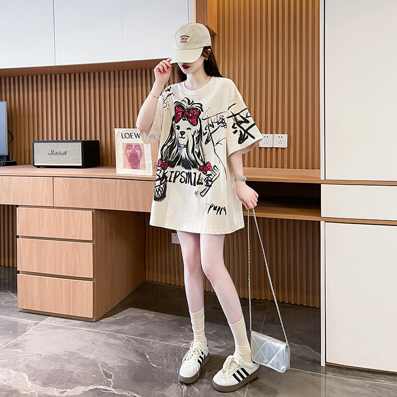 Women Graphic Printed Round Neck Cotton Oversized T-shirt