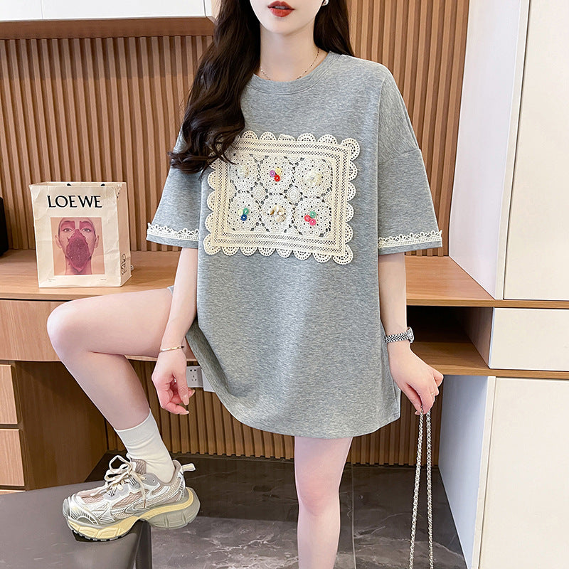 Women Solid Round Neck Cotton Oversized T-shirt