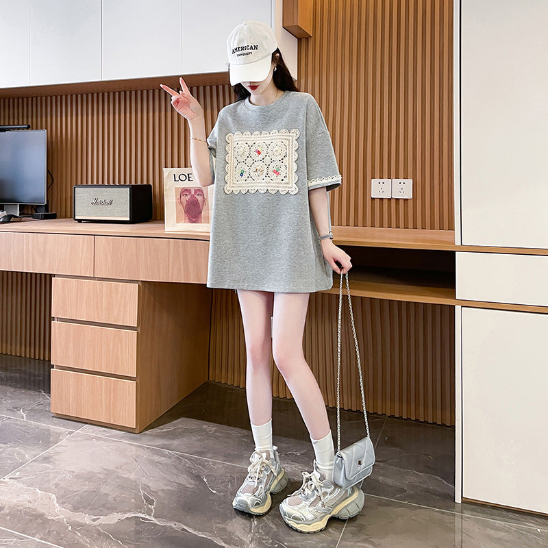 Women Solid Round Neck Cotton Oversized T-shirt