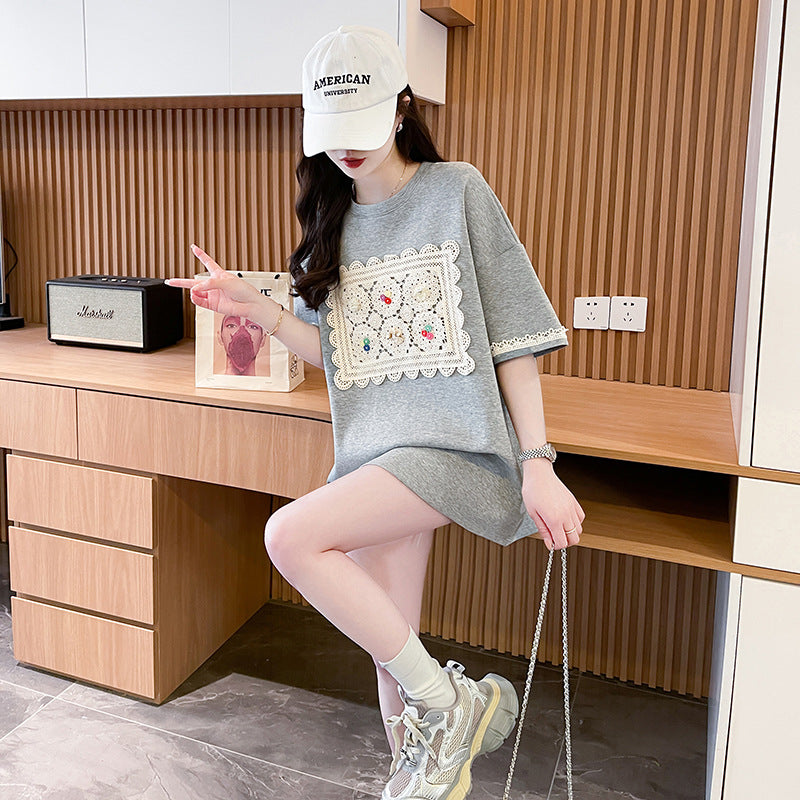 Women Solid Round Neck Cotton Oversized T-shirt