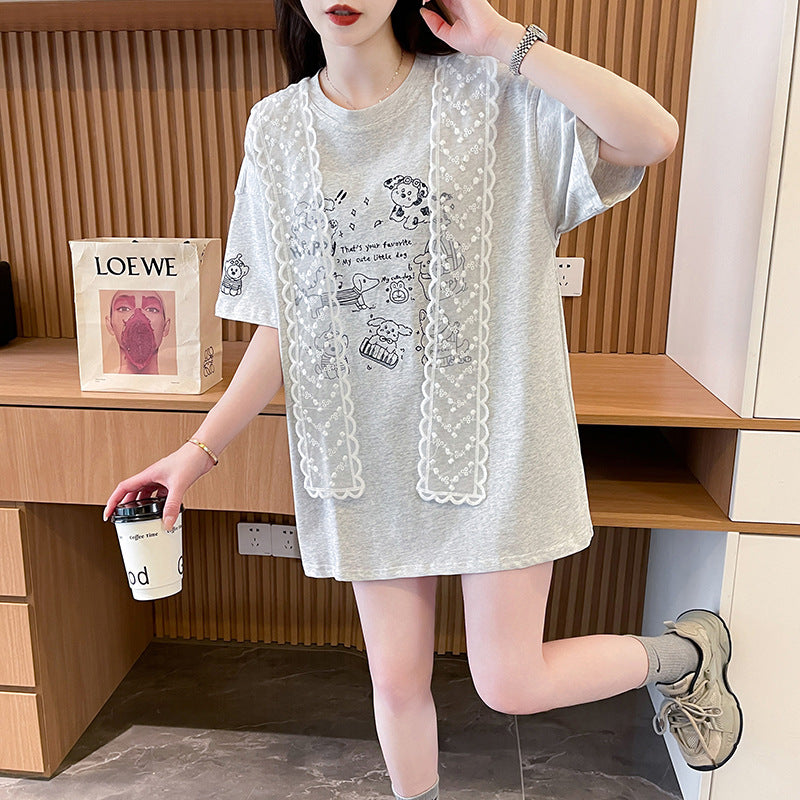 Women Graphic Printed Round Neck Cotton Oversized T-shirt