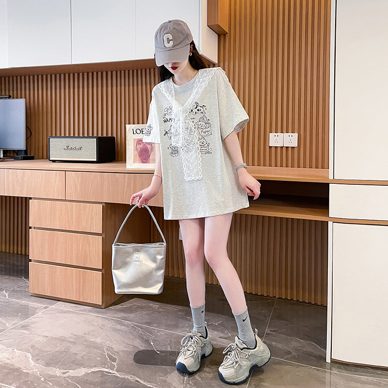 Women Graphic Printed Round Neck Cotton Oversized T-shirt