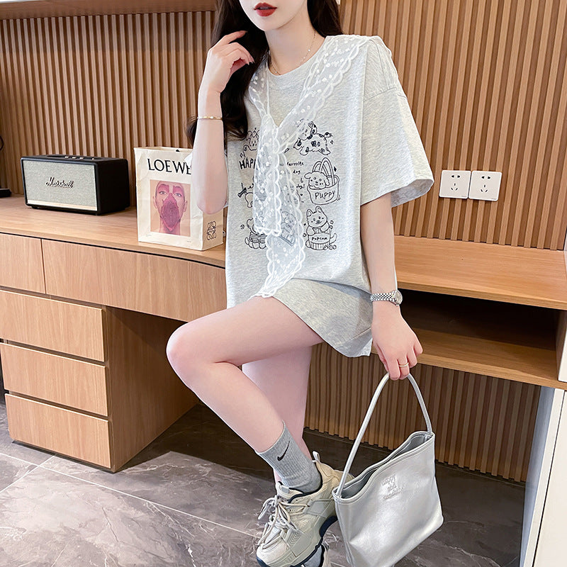 Women Graphic Printed Round Neck Cotton Oversized T-shirt