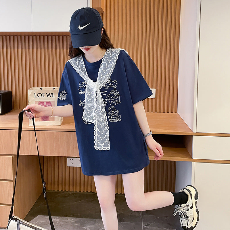 Women Graphic Printed Round Neck Cotton Oversized T-shirt
