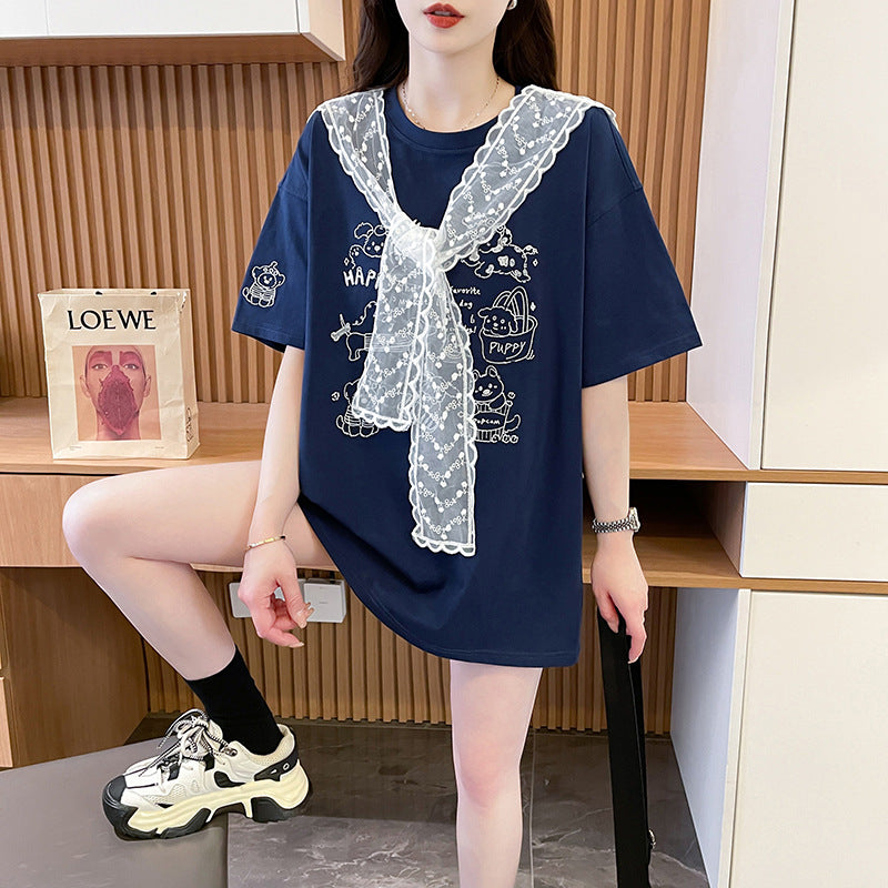 Women Graphic Printed Round Neck Cotton Oversized T-shirt
