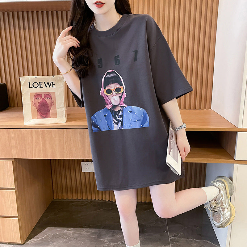 Women Graphic Printed Round Neck Cotton Oversized T-shirt