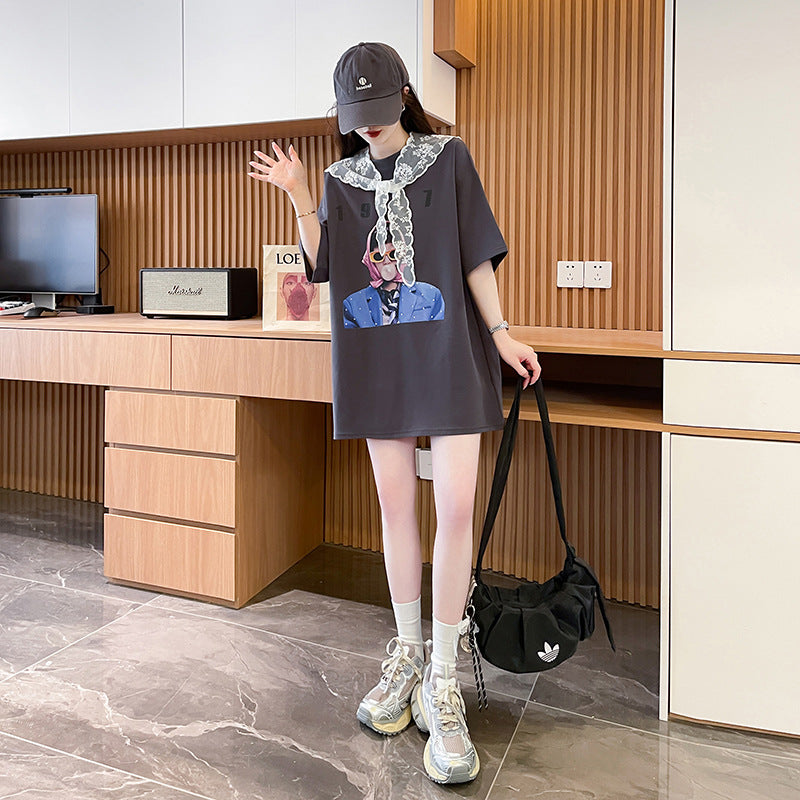 Women Graphic Printed Round Neck Cotton Oversized T-shirt