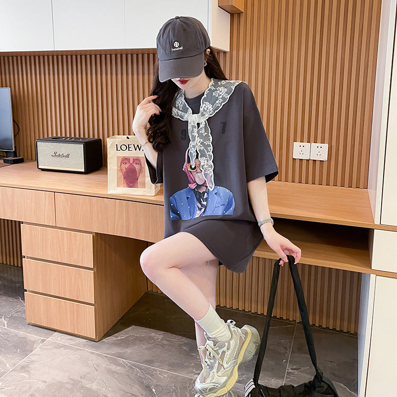 Women Graphic Printed Round Neck Cotton Oversized T-shirt