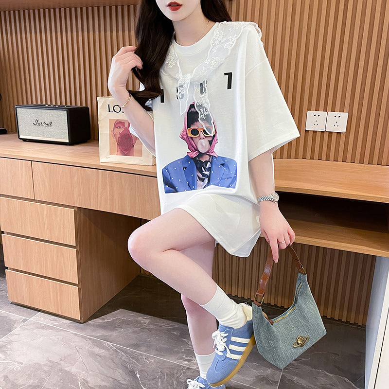 Women Graphic Printed Round Neck Cotton Oversized T-shirt