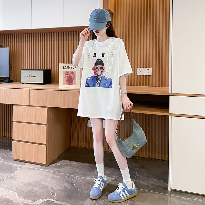 Women Graphic Printed Round Neck Cotton Oversized T-shirt