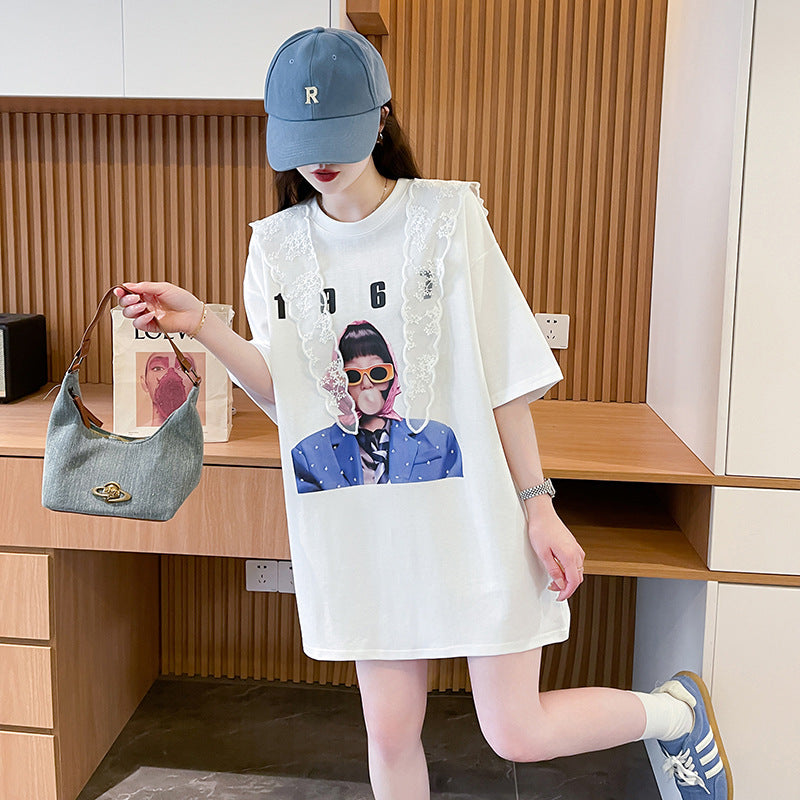 Women Graphic Printed Round Neck Cotton Oversized T-shirt