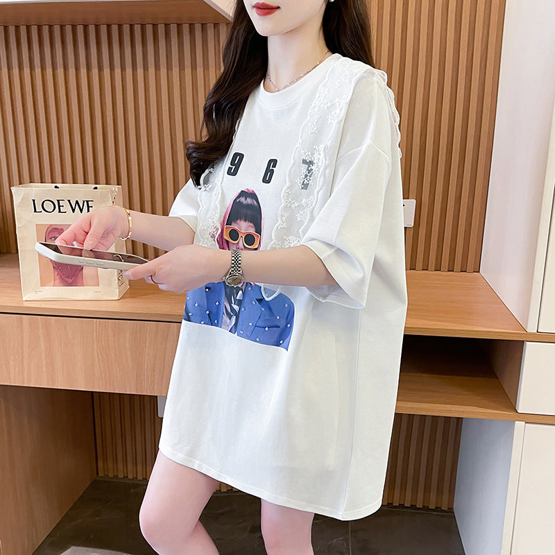 Women Graphic Printed Round Neck Cotton Oversized T-shirt