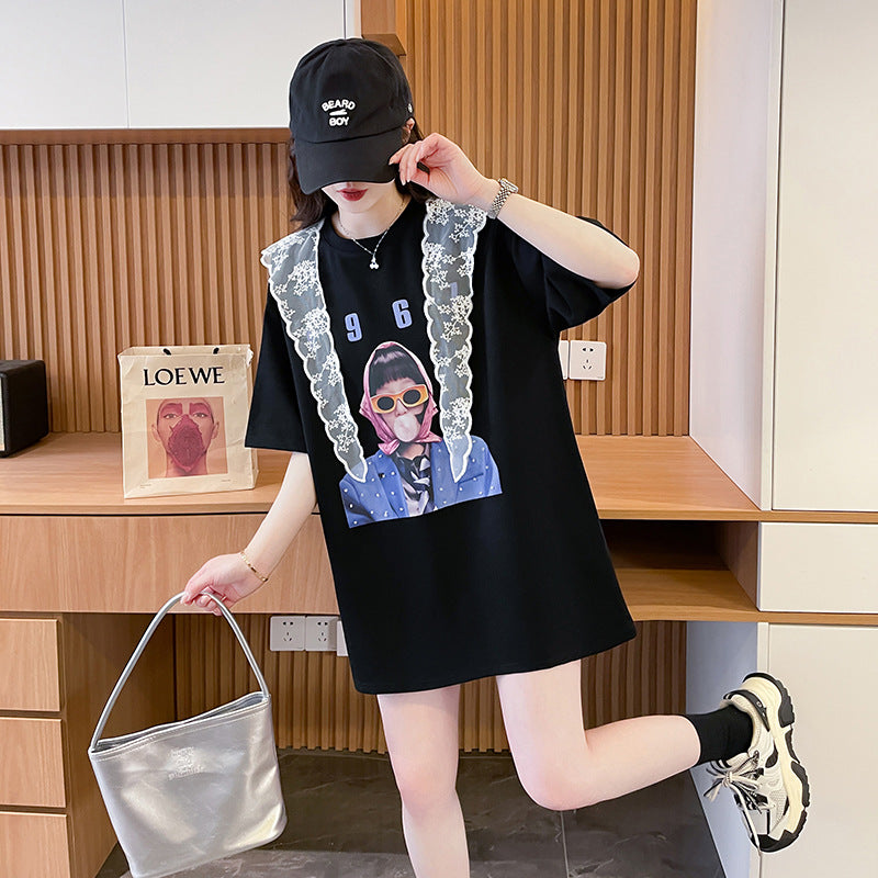 Women Graphic Printed Round Neck Cotton Oversized T-shirt