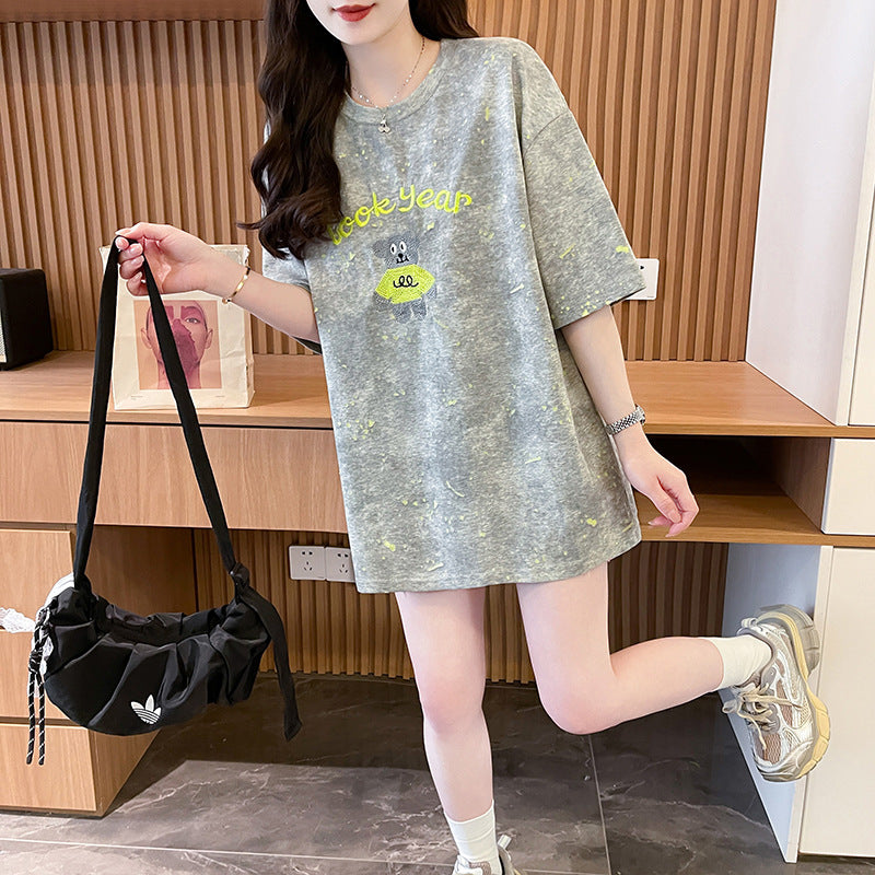 Women Typography Printed Round Neck Cotton Oversized T-shirt