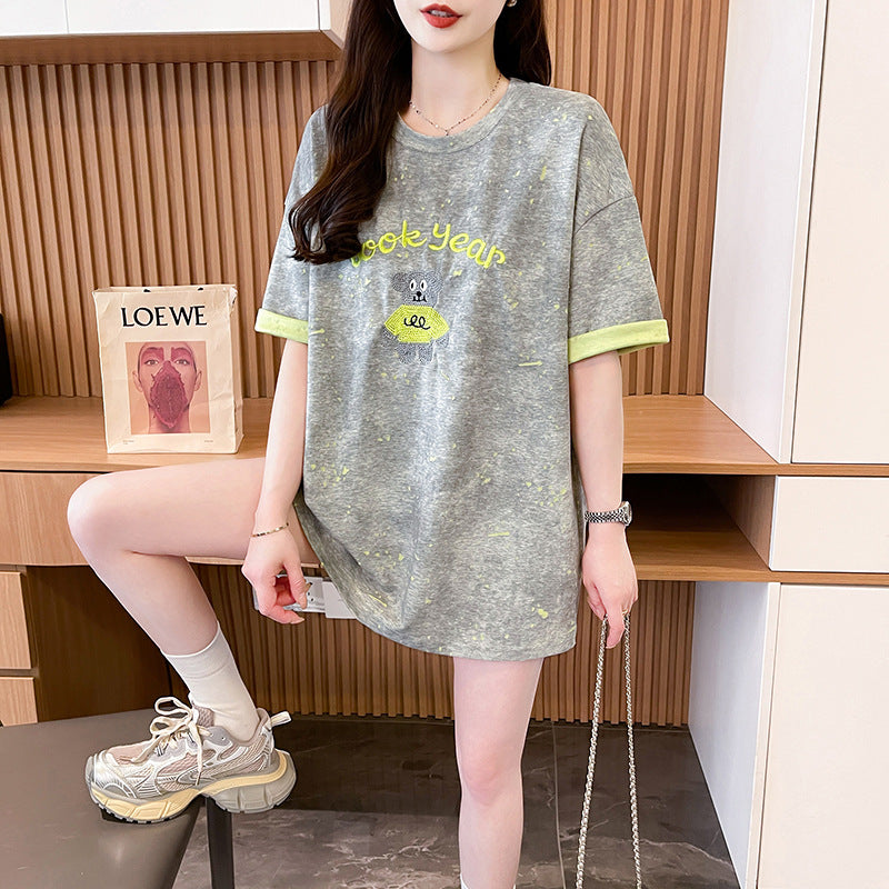 Women Typography Printed Round Neck Cotton Oversized T-shirt