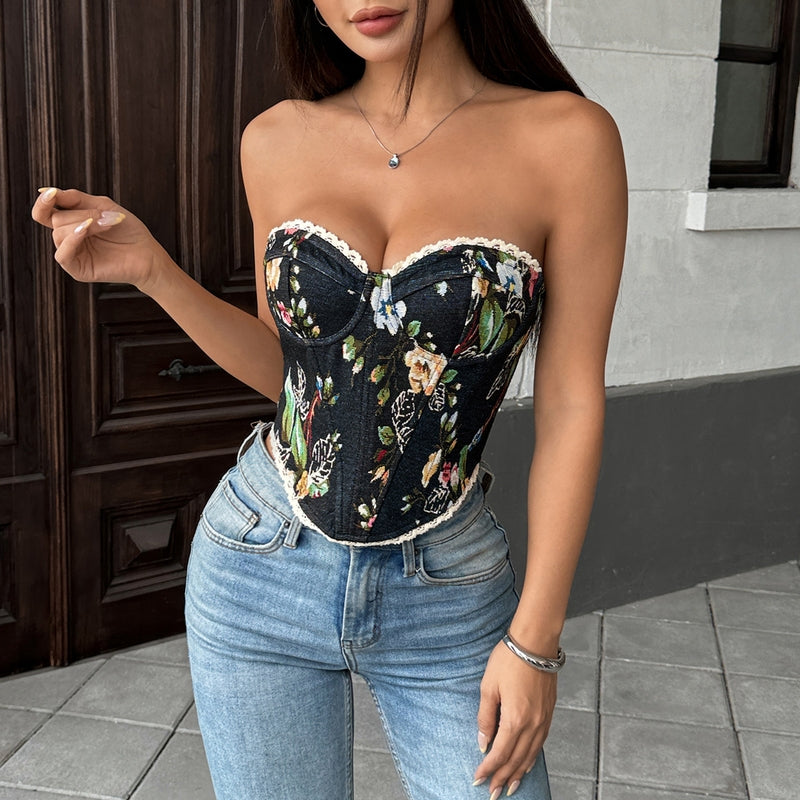 Floral Sweetheart Crop Tube Top