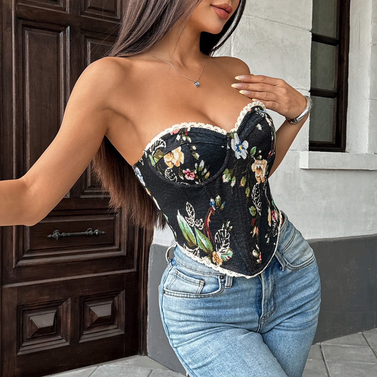 Floral Sweetheart Crop Tube Top