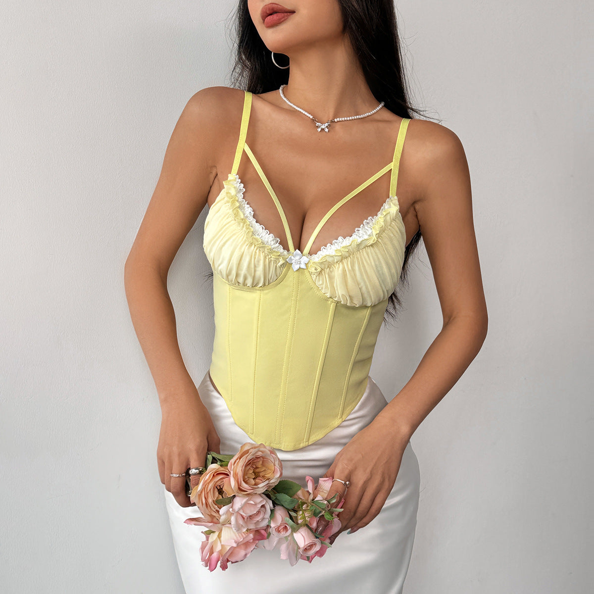 Women Solid Self Design Applique Bardot Top