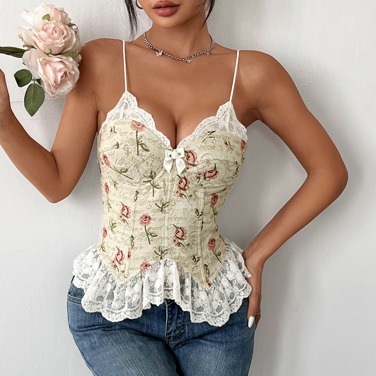 Women Sweetheart Neck Ruffles Georgette Top