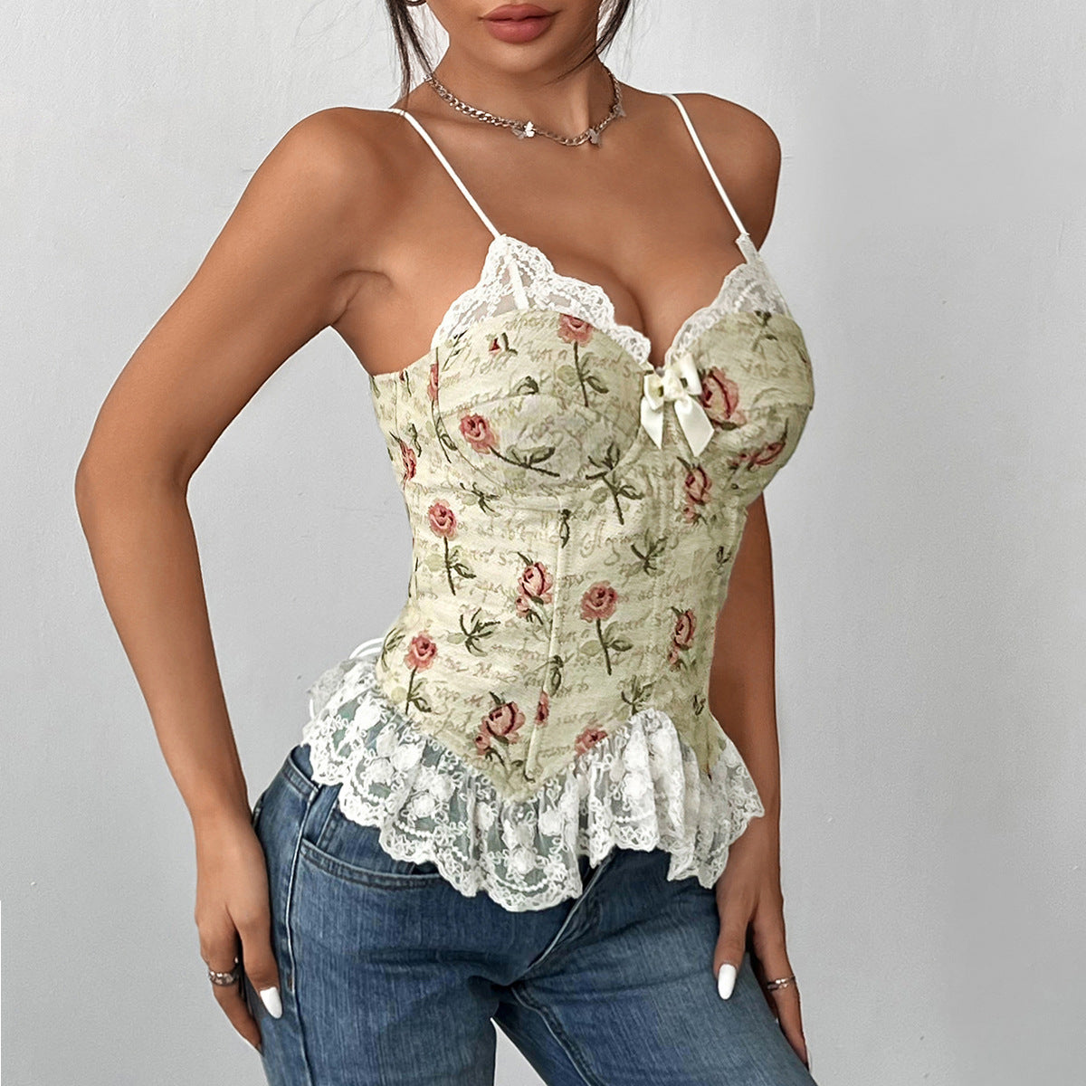 Women Sweetheart Neck Ruffles Georgette Top