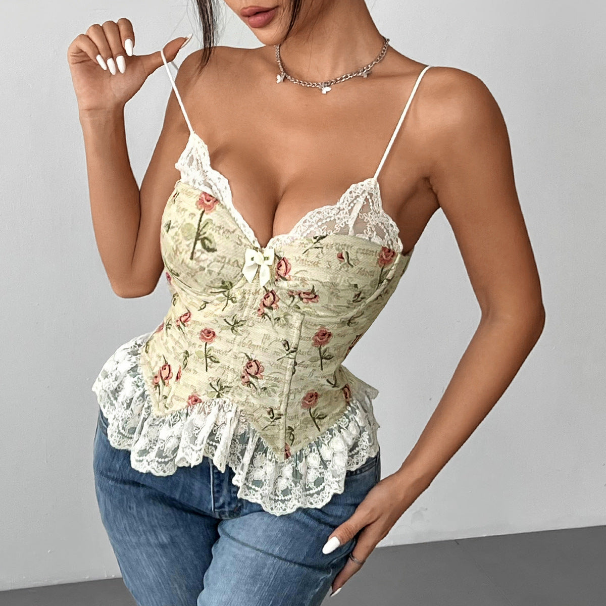 Women Sweetheart Neck Ruffles Georgette Top