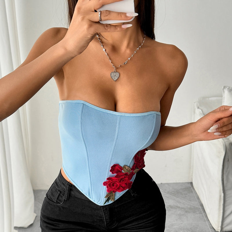 Women Strapless Corset Crop Top