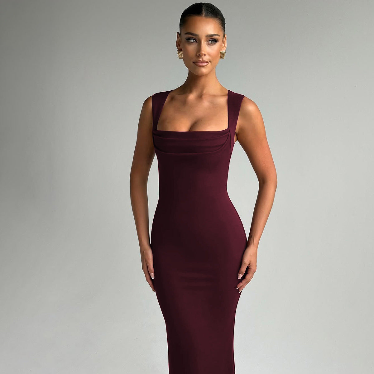 Women Choker Neck Bodycon Maxi Dress