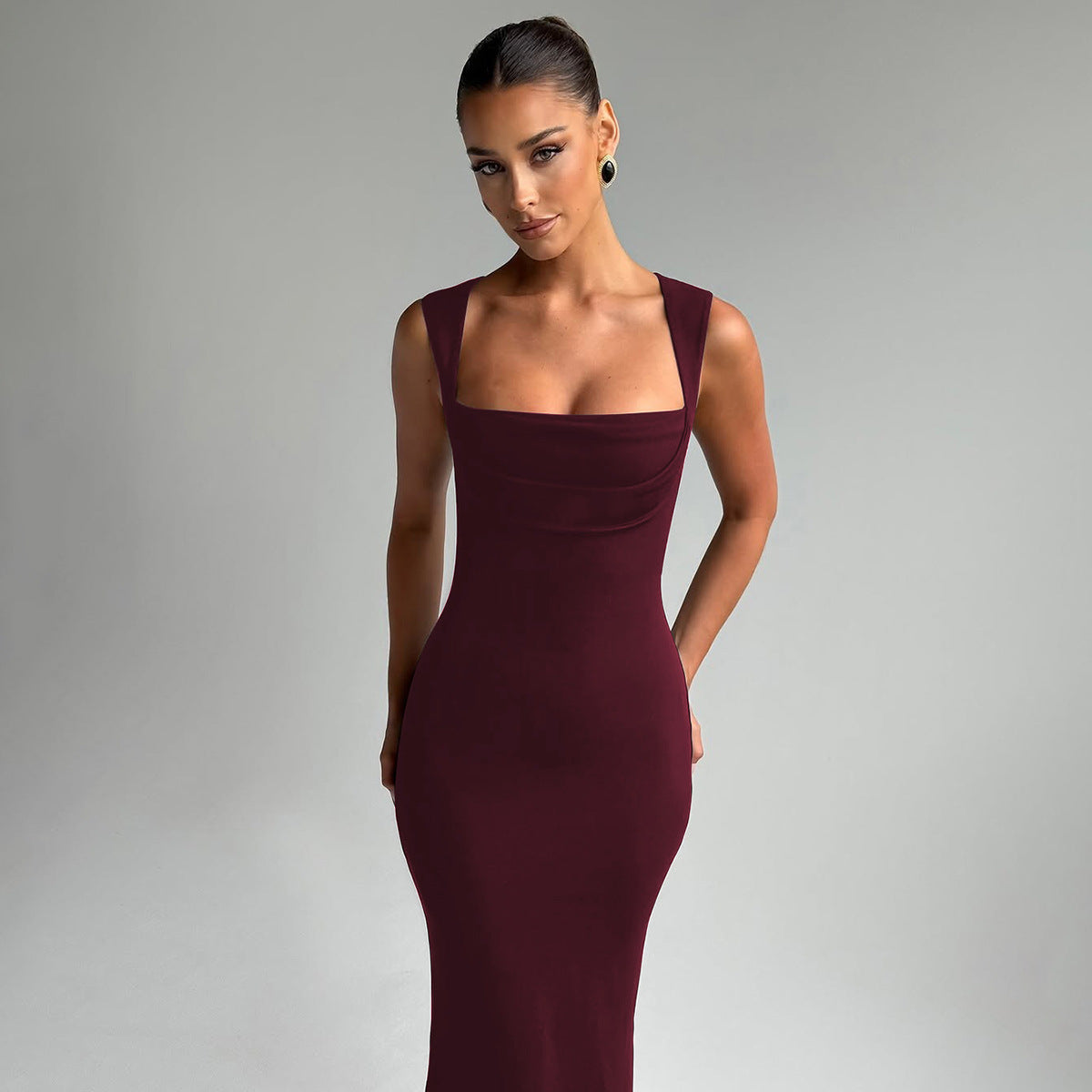 Women Choker Neck Bodycon Maxi Dress