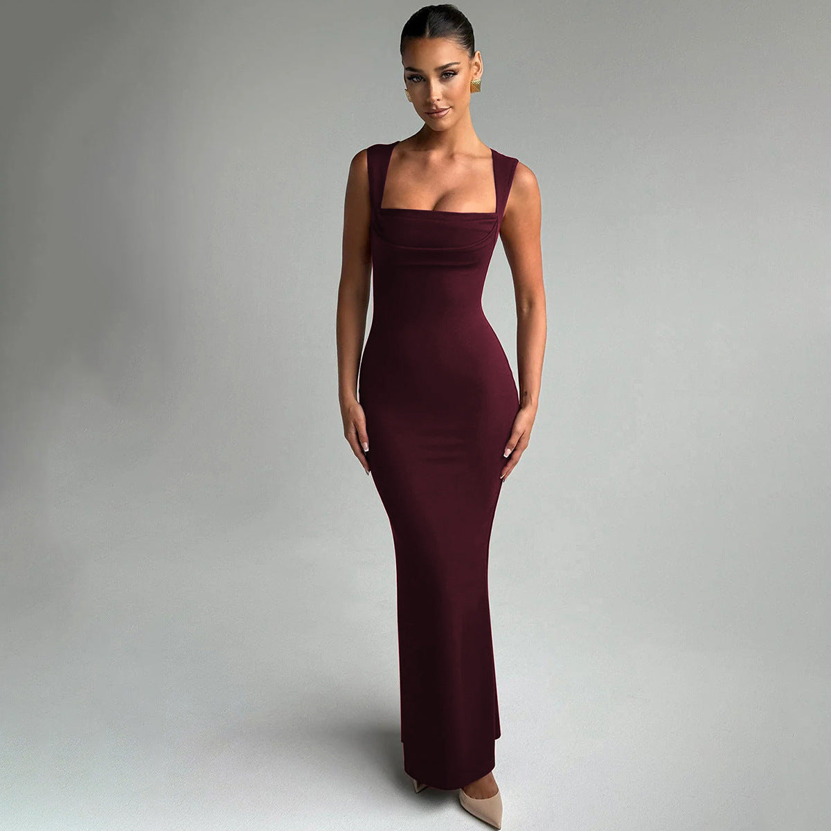 Women Choker Neck Bodycon Maxi Dress