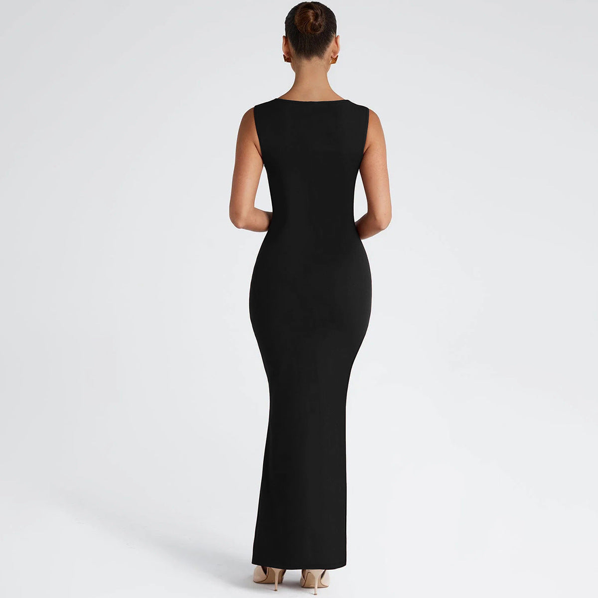 Women Solid Choker Neck Bodycon Maxi Dress