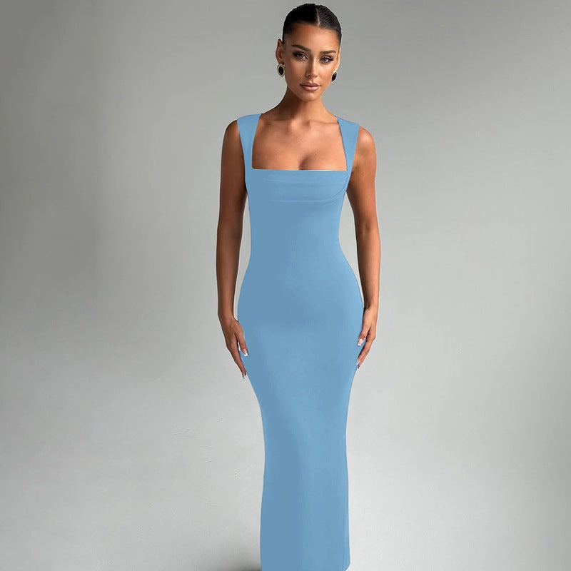 Women Square Neck Bodycon Maxi Dress