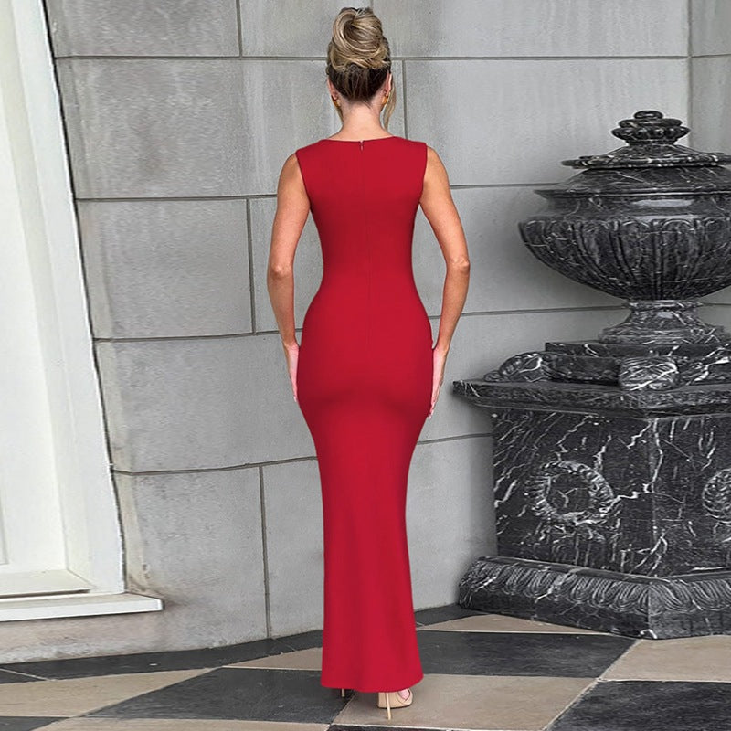 Women Solid Bodycon Straight Maxi Dress
