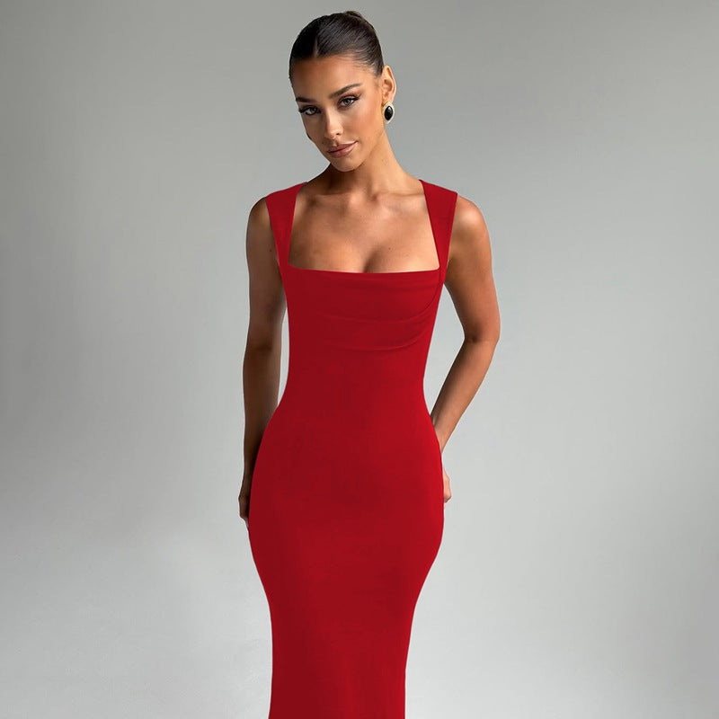 Women Solid Bodycon Straight Maxi Dress