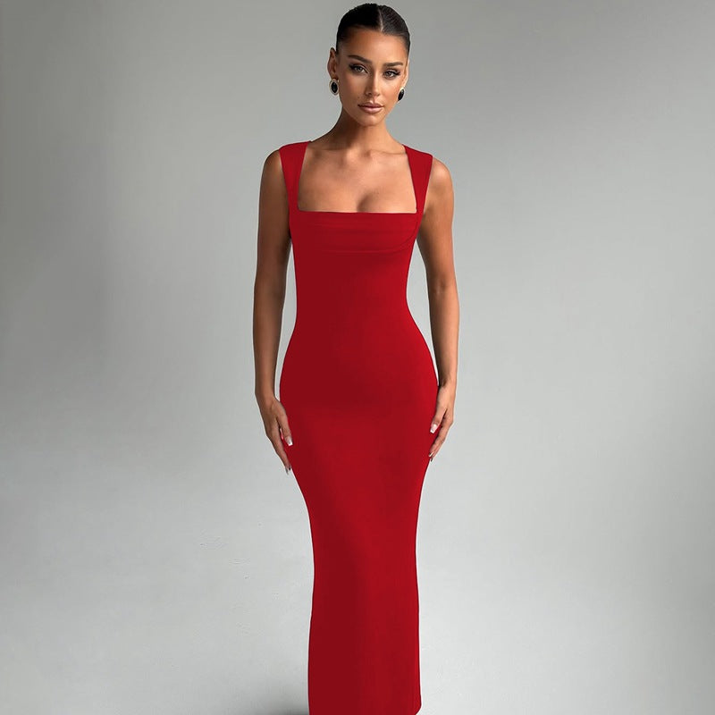 Women Solid Bodycon Straight Maxi Dress