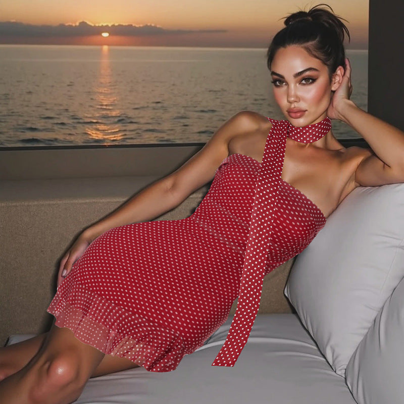 Polka Dot Printed Bodycon Mini Dress