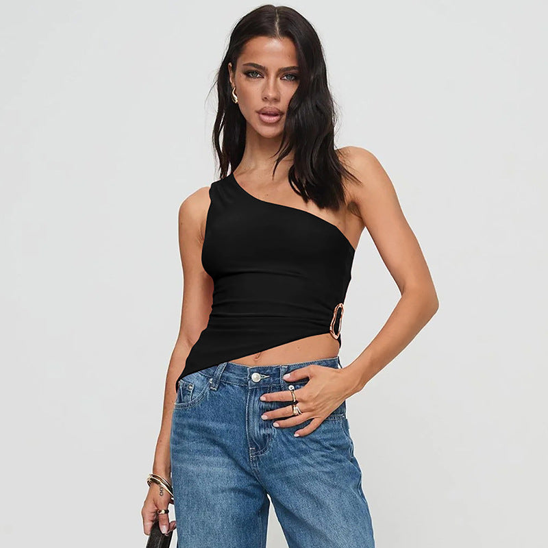 Women One Shoulder Tank Crop Top