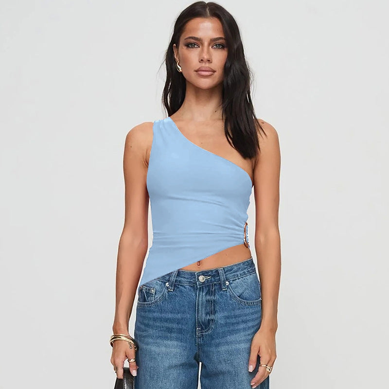 Women One Shoulder Fitted Crop Top