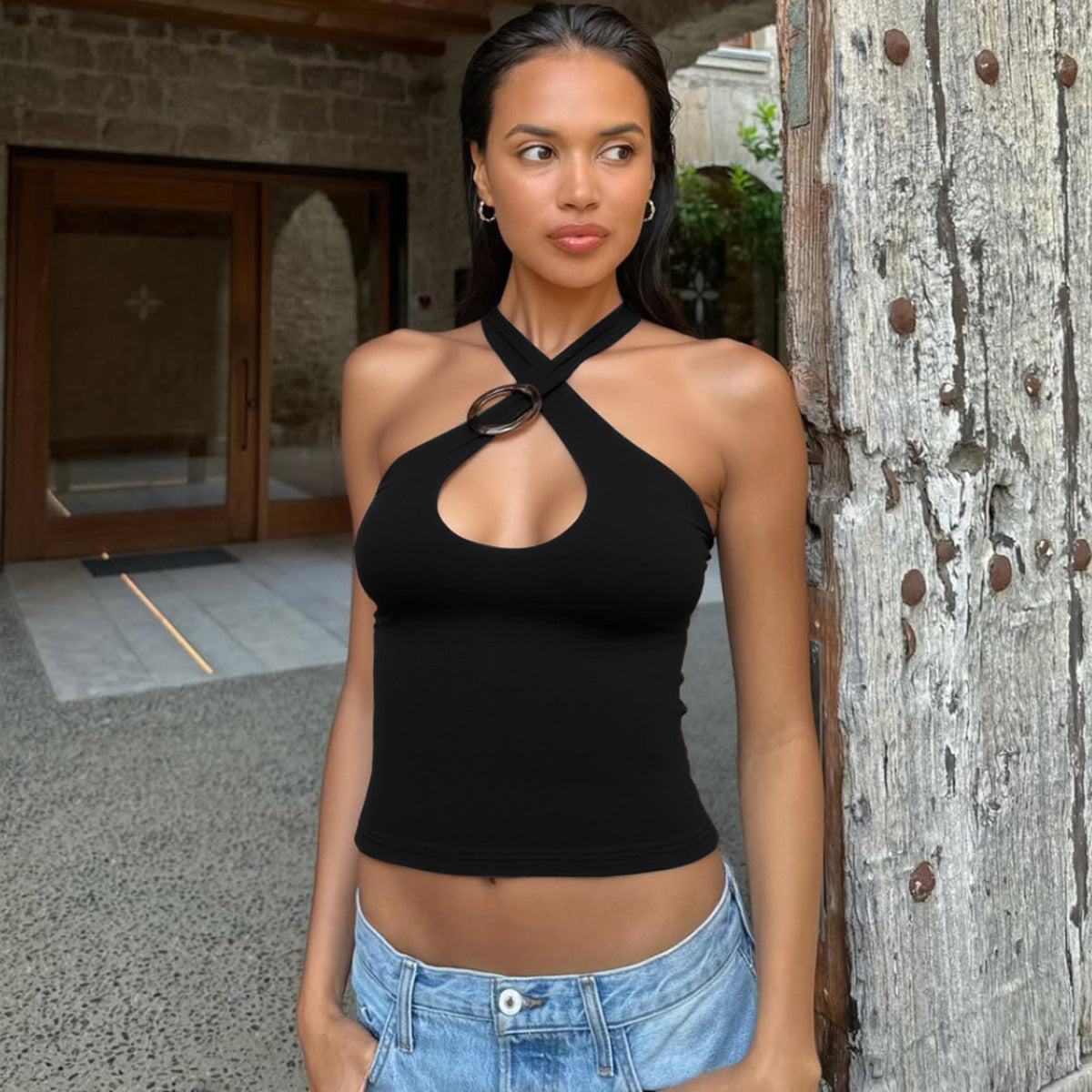 Halter Neck Fitted Crop Top
