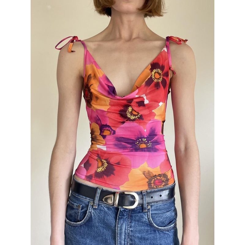 Women Floral Printed Crop Fitted Top